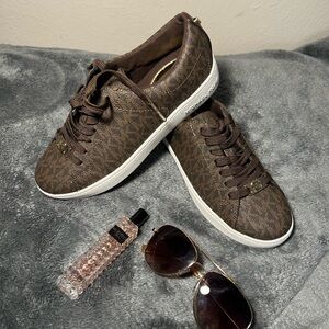 Chic Brown Patterned Sneakers with White Soles